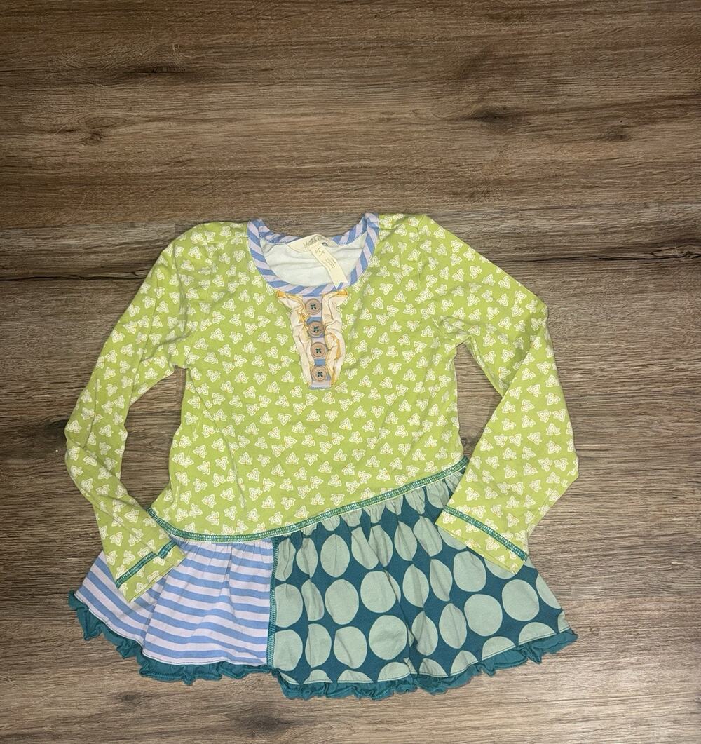 Girl's Size 4 Matilda Jane Top - Likely Story Indeed - Green Tunic Long Sleeved